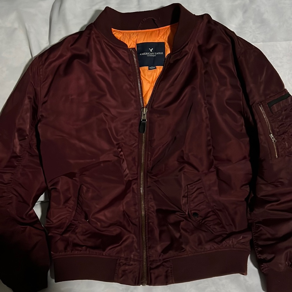 American Eagle Burgundy Bomber Jacket
